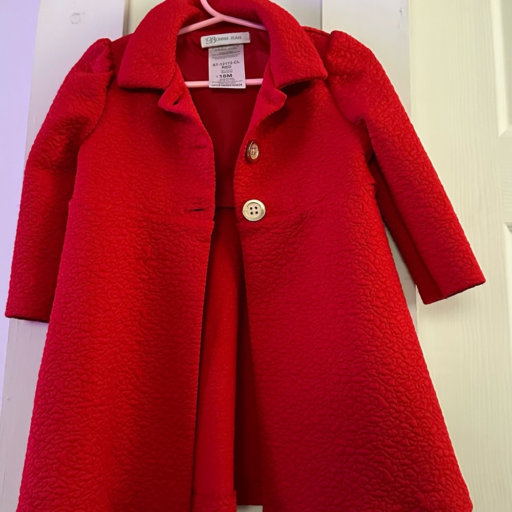 Bonnie Jean Red Pea Coat Elegant A-line Design